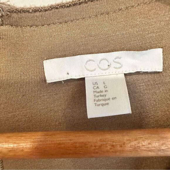 COS Tan Midi Sheath Short Puff Sleeve Dress - Picture 7 of 8